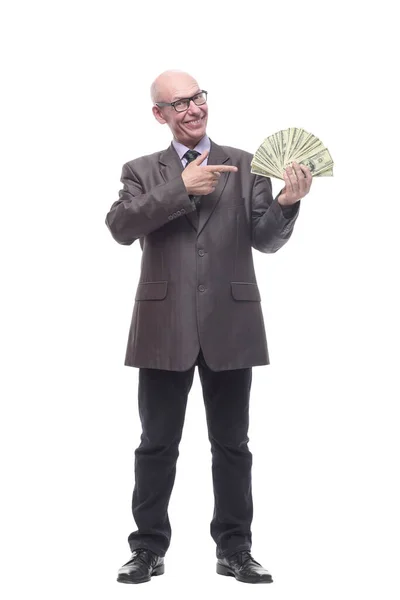 In volle groei. gelukkige zakenman met dollarbiljetten. — Stockfoto