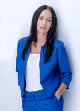 Beyaz arka planda izole iş kadını.