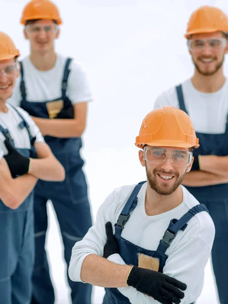 Primo piano. Il caposquadra e il team di costruzione — Foto Stock