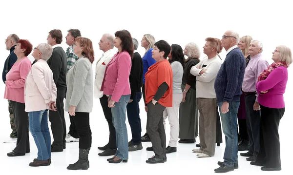 Visão de perfil de um grupo de pessoas isoladas sobre um fundo branco — Fotografia de Stock