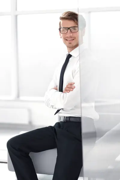 Businessman Standing Bright Office Business Concept — Stock Photo, Image