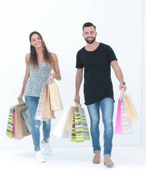 Alışveriş torbaları, beyaz arka plan üzerinde izole çift