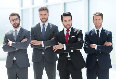 Grup kavramının emin iş kişi ayakta together.the ekip çalışması