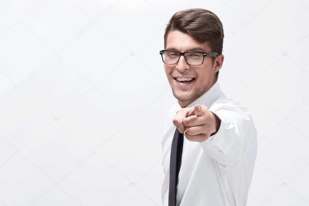 smiling businessman showing thumb up.photo with copy space