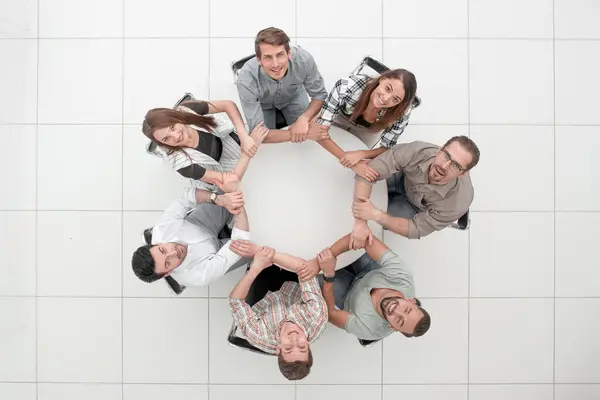 Top View Single Equipo Negocios Sentado Mesa Redonda Concepto Trabajo —  Fotos de Stock