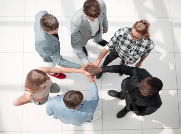 Group Business People Putting Hands Together Table Work Team Top — Stock Photo, Image