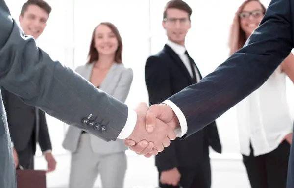 Close Handshake Business Partners Office Photo Copy Space — Stock Photo, Image