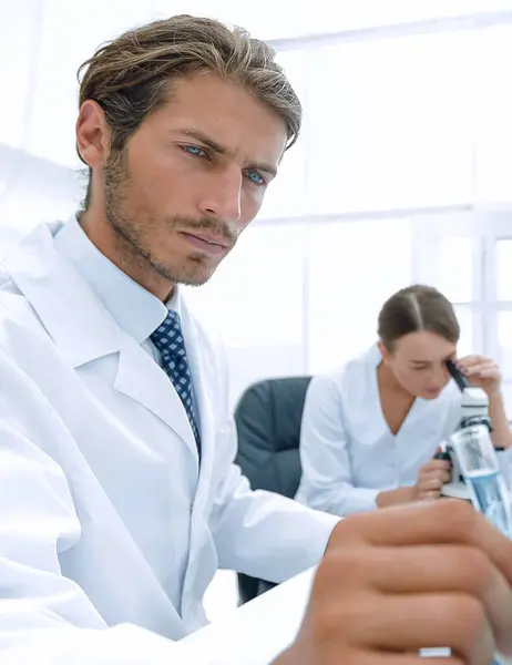 Beautiful Medical Doctors Working Test Tubes Microscope Lab — Stock Photo, Image