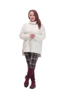 in full growth. attractive woman in casual clothes .isolated on a white background.