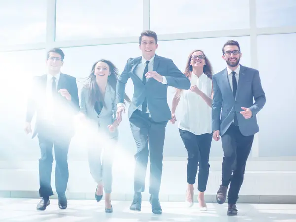 Full Growth Group Business People Walking Together Photo Copy Space — Stock Photo, Image