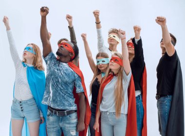 Üst Manzara. Organize bir grup genç öne çıkıyor. kopyalama alanı olan fotoğraf