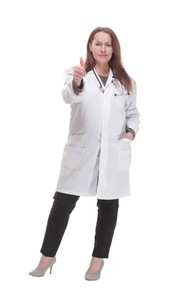 Full Length Mature Female Doctor Stethoscope Isolated White Background — Φωτογραφία Αρχείου