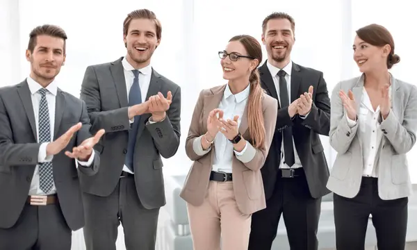 Ler Business Team Applåderar Deras Success Begreppet Lagarbete — Stockfoto