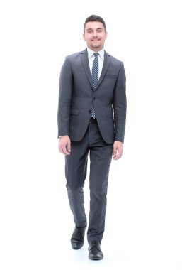 Alt görünümü. Executive işadamı forward.isolated beyaz gider.