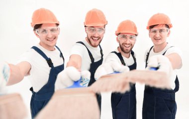 Grup inşaatçılar ile beyaz üzerinde farklı tools.isolated