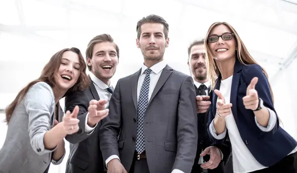 Business Team Using Putting Fingers Together Smiling While Working Office — Stock Photo, Image