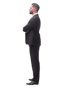 Yan görünüş. Başarılı yakışıklı iş adamı. beyaz arkaplanda izole