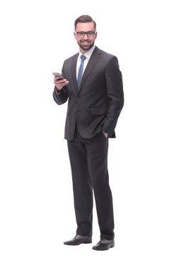 Tam boy. Endişeli iş adamı. beyaz arkaplanda izole