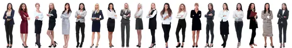 Group Successful Young Businesswoman Standing Row Isolated White Background — Stock Photo, Image