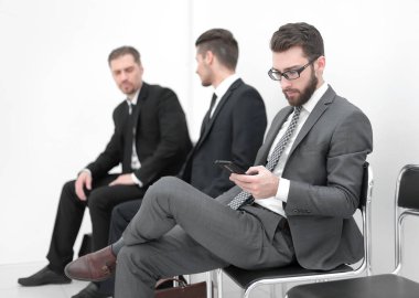 Grup iş insan metin alanı ile office reception.photo oturan bir toplantı için bekliyor