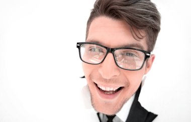 kendine güvenen işadamı aracılığıyla bir beyaz kağıt wall.photo kopya alanı ile kırma