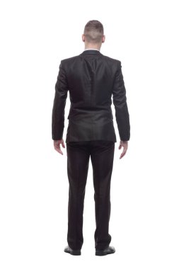 Dikiz aynası. Yakışıklı genç iş adamı. beyaz arkaplanda izole edilmiş.