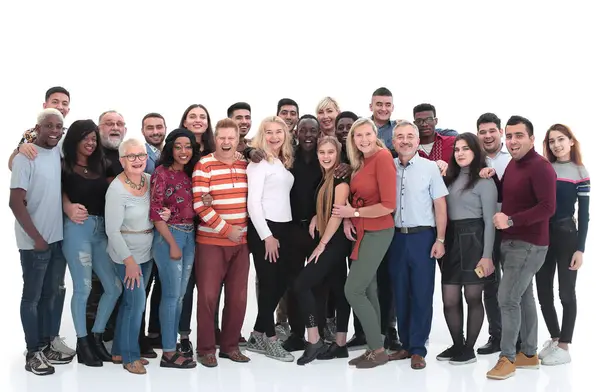 Gran Grupo Personas Alegres Multiétnicas Aisladas Sobre Fondo Blanco —  Fotos de Stock