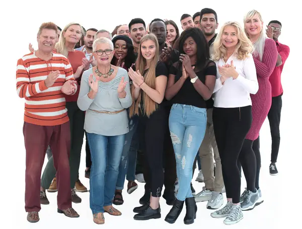 Aplaudendo Grupo Pessoas Internacionais Juntos Isolado Sobre Fundo Branco — Fotografia de Stock