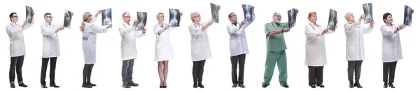 Group Doctors Holding Ray Isolated White Background — Stock Photo, Image