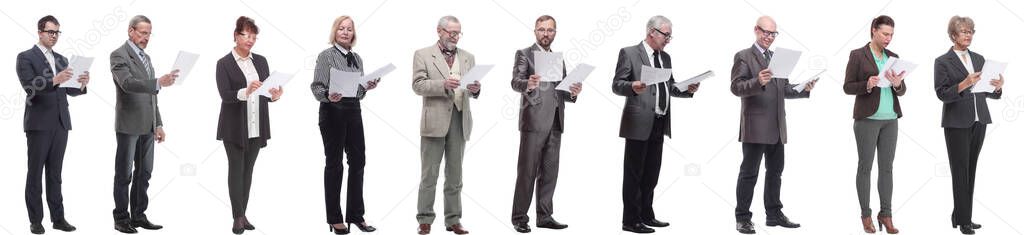 collage of people holding a4 sheet in hands isolated on white background