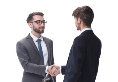 tam büyüme. iş insanları el sallayarak. Beyaz arka planda izole