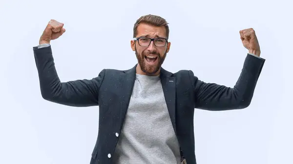 Pleno Crecimiento Hombre Moderno Seguro Aislado Sobre Fondo Blanco —  Fotos de Stock