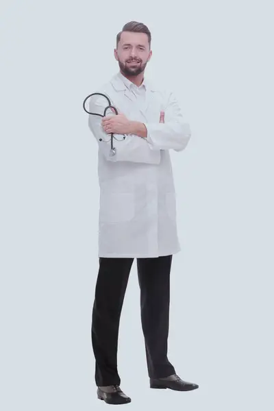 Pleno Crescimento Portrait Terapeuta Médico Confiante Isolado Branco — Fotografia de Stock