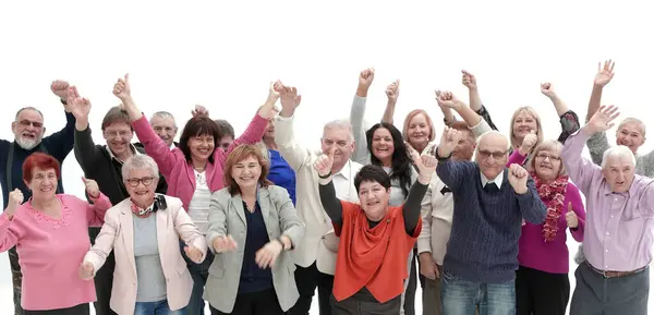 Group Senior People Raising Hands Celebrating Victory — Stock Photo, Image