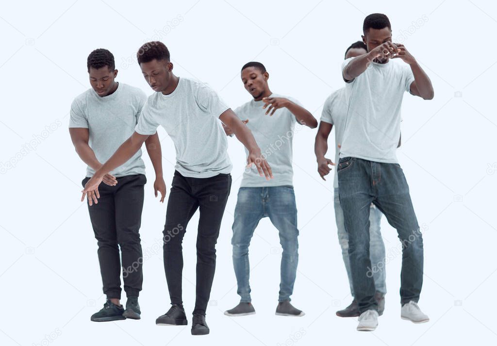 in full growth. group of casual guys in white t-shirts . photo with copy space