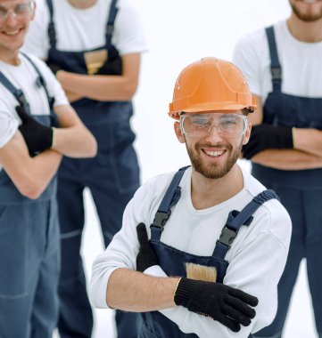 beyaz izole closeup.the foreman ve inşaat ekibi