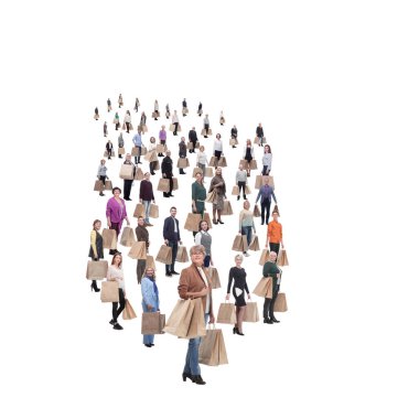 collage concept shoppers queuing isolated on white background
