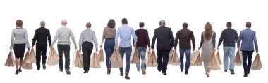 collage concept shoppers queuing isolated on white background
