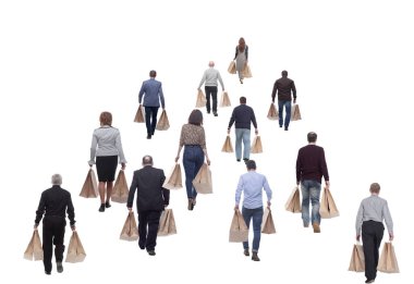 collage concept shoppers queuing isolated on white background