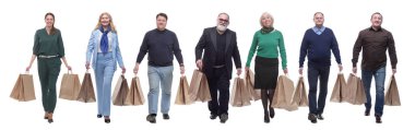 collage concept shoppers queuing isolated on white background