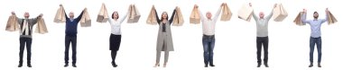collage concept shoppers queuing isolated on white background