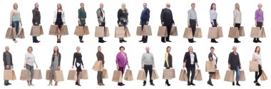 collage concept shoppers queuing isolated on white background