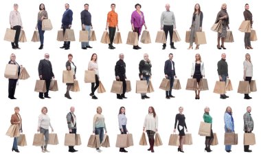 collage concept shoppers queuing isolated on white background