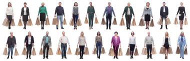 collage concept shoppers queuing isolated on white background