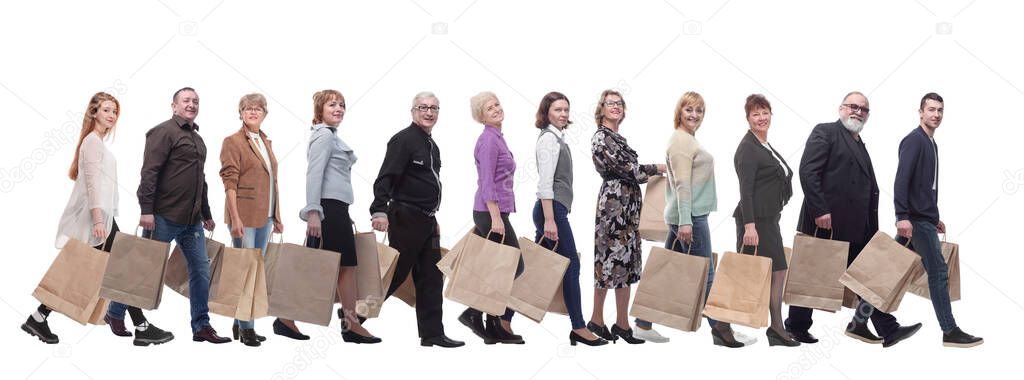 collage concept shoppers queuing isolated on white background