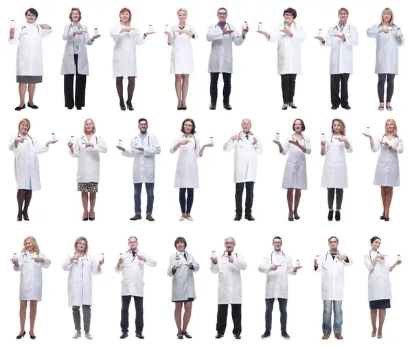 Group Doctors Holding Jar Isolated White Background — Stock fotografie