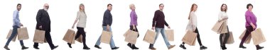 collage concept shoppers queuing isolated on white background
