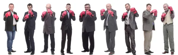 Collage Businessmen Boxing Gloves Isolated White Background — Fotografia de Stock