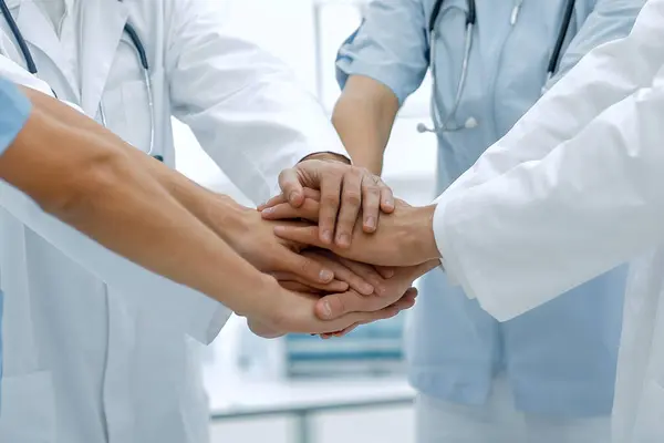 Doctors Holding Hands Together Hospital Concept Teamwork — Stock Photo, Image