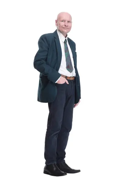 Full Growth Confident Business Man Unbuttoned Jacket Isolated White Background — Stock Photo, Image